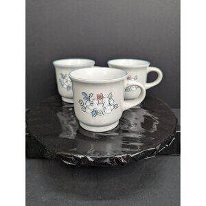 Chantilly Fleur de Lune Floral Coffee Mug Stoneware Stackable 8 Oz Lot of 3